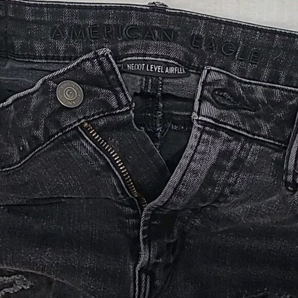 American Eagle Outfitters Jeans Mens 33x32 Black Distressed Skinny - Picture 5 of 6